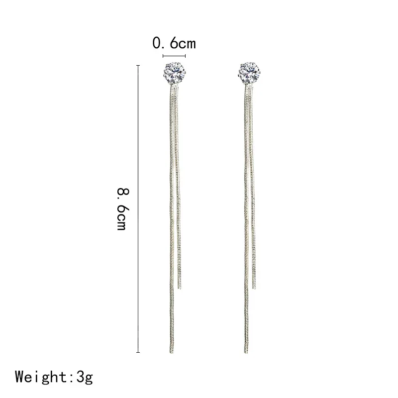 

YPAY Long Tassel Earrings Personality Simple Zircon Stud Earrings Party Dinner Lady Accessories 2021 Fashion Gift Jewelry