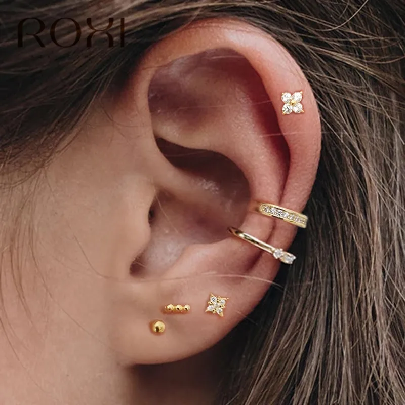 ROXI 925 пробы серебряные серьги-гвоздики для женщин крошечные точки стрелка кактус маленькие серьги в форме листа, в стиле бохо серьги корейские серьги в стиле пирсинга