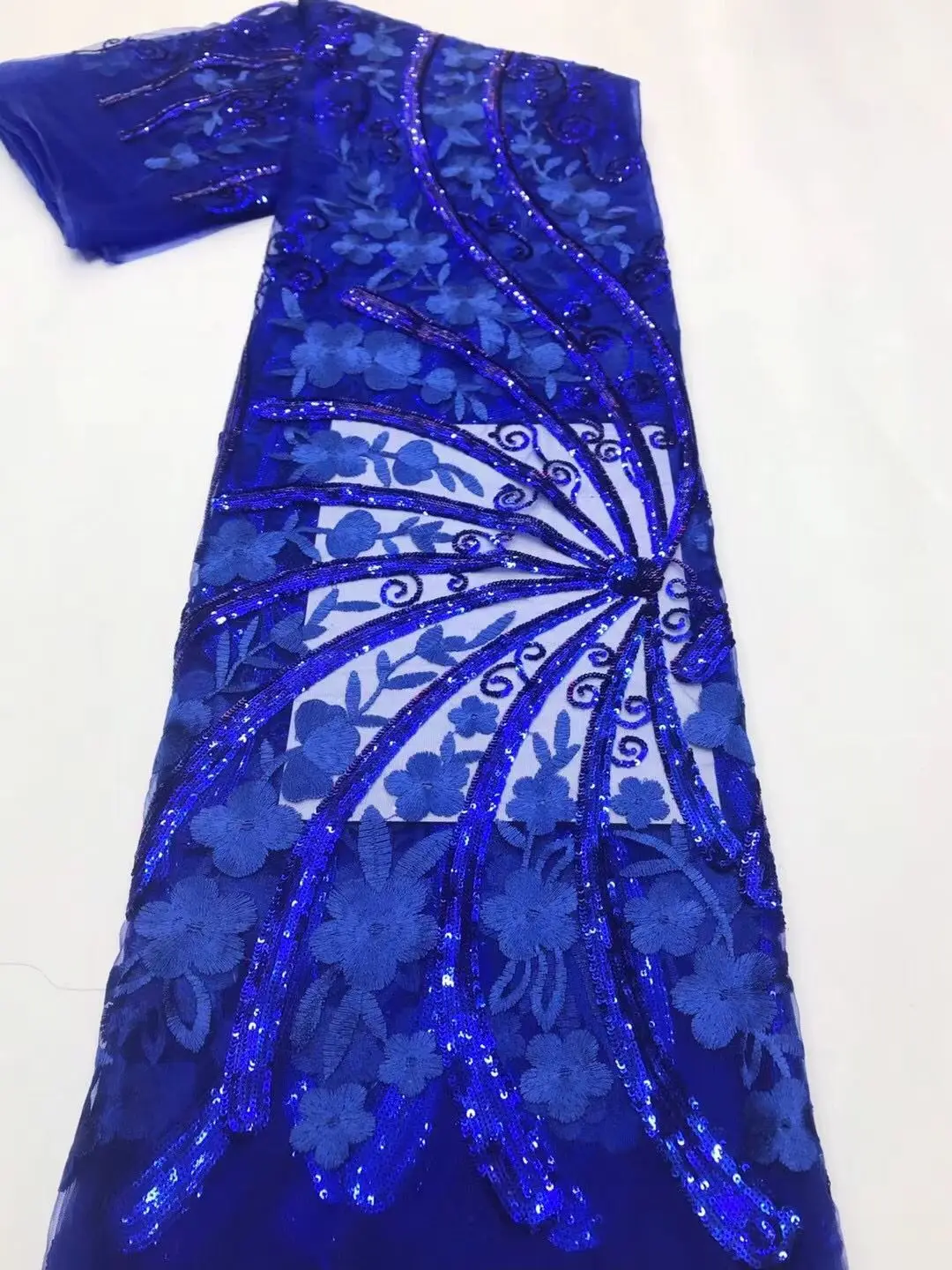 

2021 Sequin Lace Fabric Mesh royal blue Color African Embroidery Sequence Nigerian French Lace Fabrics For Aso-ebi Party
