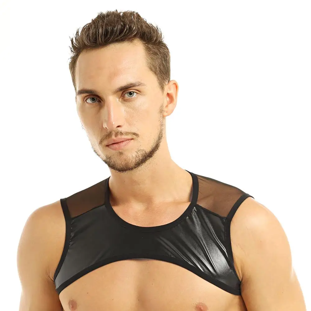 Iiniim Мужская Лоскутная безрукавка из прозрачной сетки, полумайка, жилет, Клубная одежда, костюм для ночной вечеринки, укороченные топы