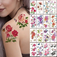 vibrant deep red rose temporary tattoos for women tattoo sticker 3d gradient flower body chest neck art waterproof fake tato