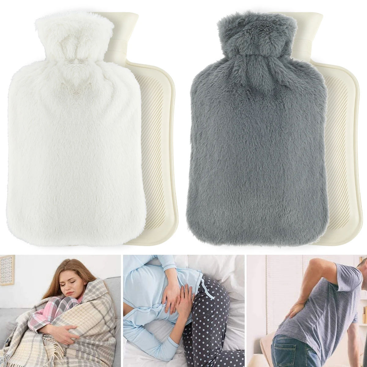 

Hot Water Bottle with Fluffy Cover 1.8L Hot Water Bag Rubber Hot Water Pouch for Pain Relief Neck Back Shoulder