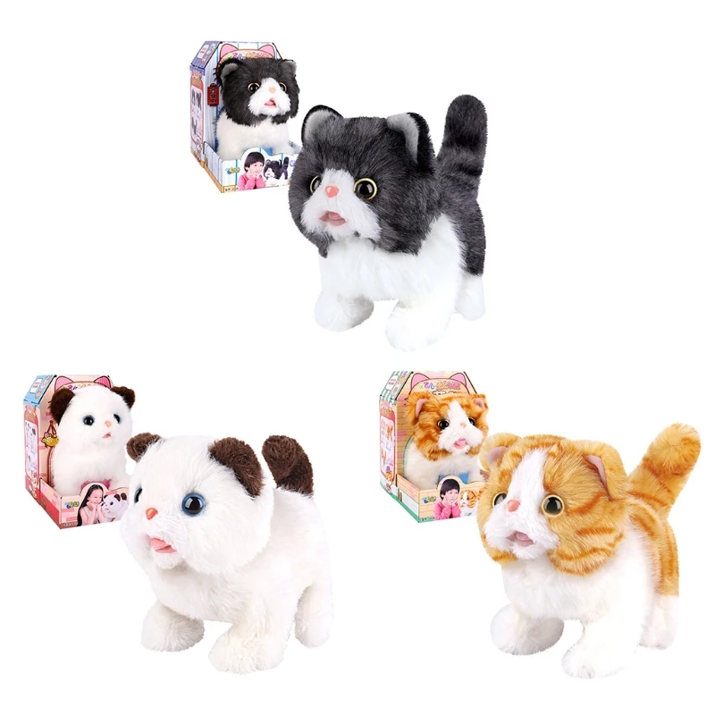 

G2AD 17cm/7inch Mini Interactive Cat Soft Cotton Miniature Stuffed Toy Tiny Electric Plush Doll with Wag Tail Novelty Cat Toy