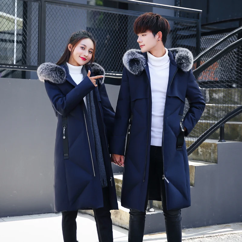 Зимняя куртка Мужская парка парный пуховик Лисий большой меховой воротник