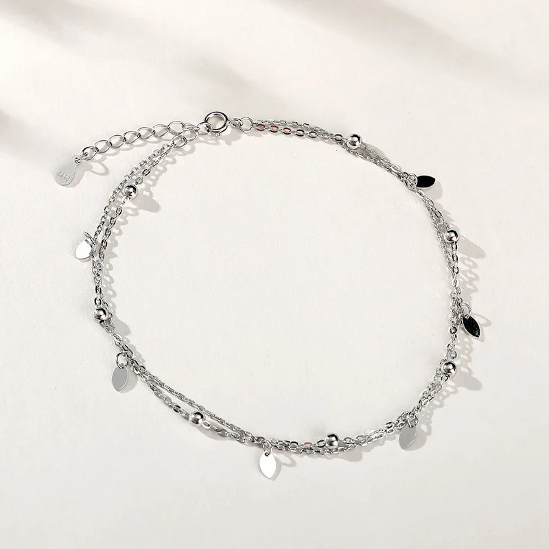 Серебряный браслет с двойным Слои блесток из бисера браслеты круглые бусины