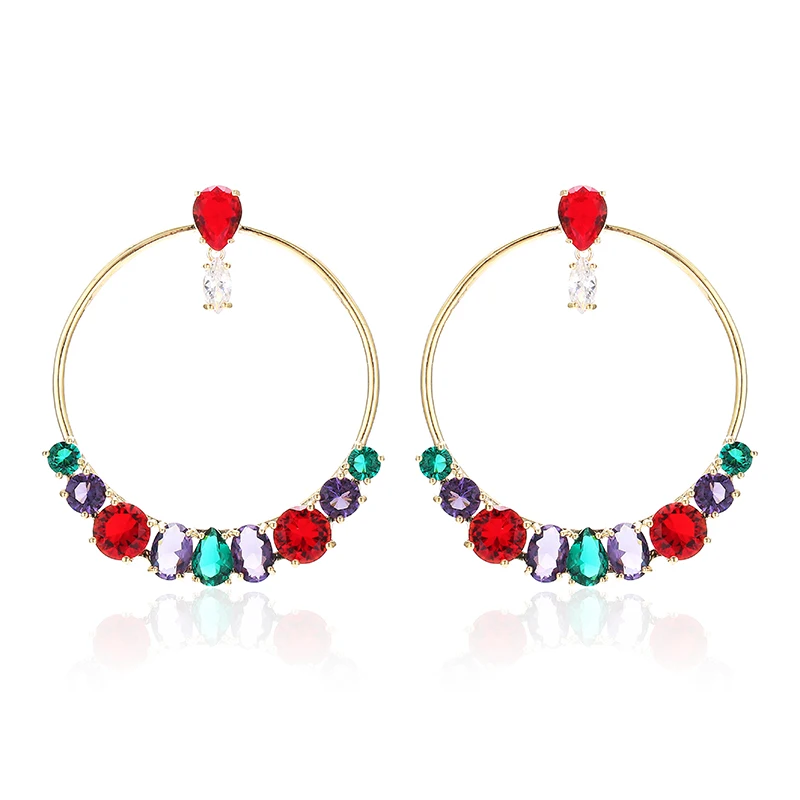 

Luxury Bead Cubic Zircon Statement Hoop Earring For Women Wedding Bridal Round Circle Hoop Earrings