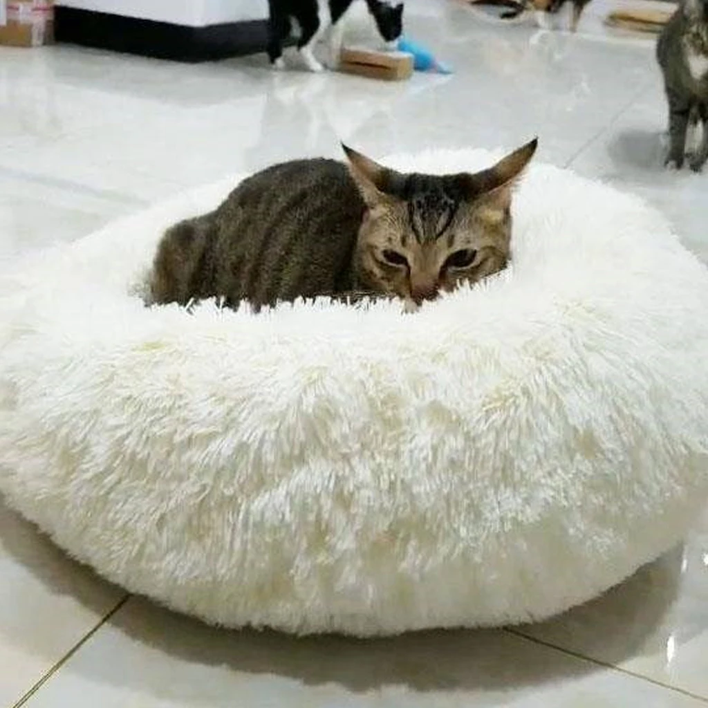 Супермягкая кровать для кошек 40/50/60 см длинный плюшевый зимний теплый домик собак