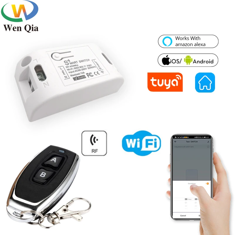 

WiFi Smart Switch Module 433Mhz AC 90V~220V 1CH Receiver Universal Wireless Remote Control Transmitter Work with Tuya SmartLife