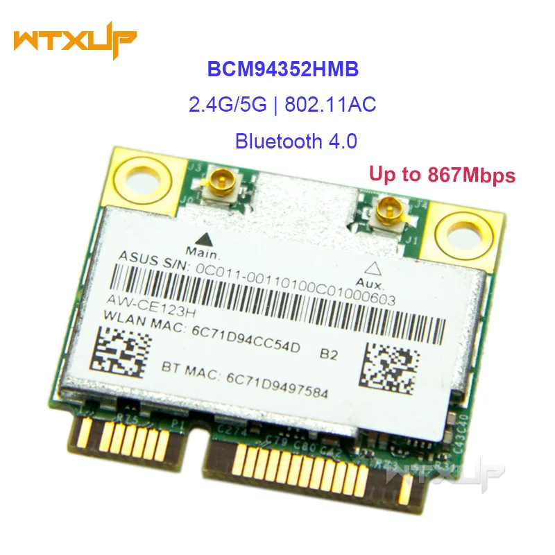Сетевая карта BCM94352HMB 802.11AC BCM94352 Bluetooth BT 4 0 867Mbs wifi для AzureWave AW CE123H мини адаптер PCI E
