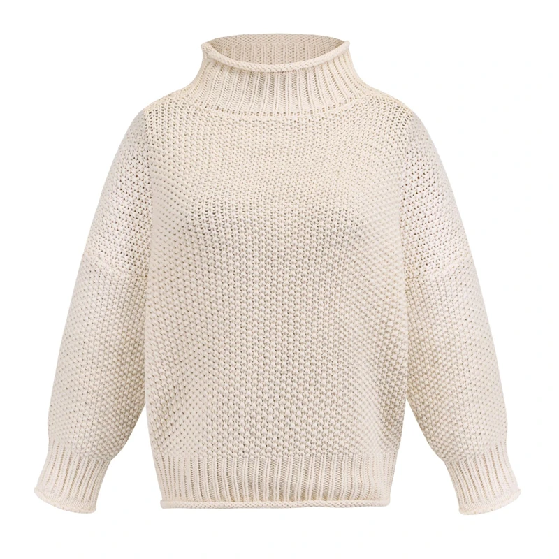 

Autumn winter thick line hedging knitting twist loose Lantern sleeve high collar sweater pullover long sleeve women sweaters