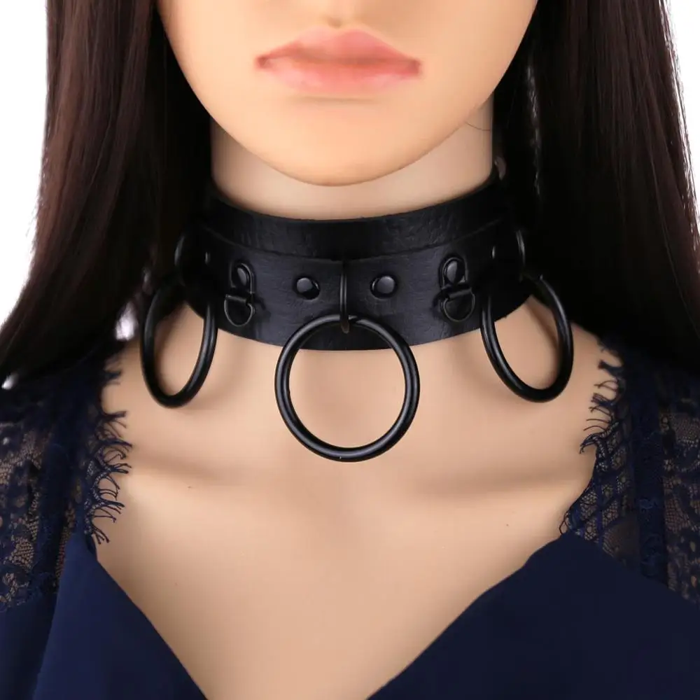 

Black gothic chokers PU leather choker punk goth girls chain collar fashion chocker Rock necklace party witch grunge Accessories