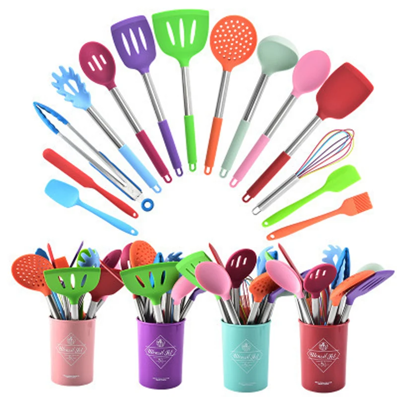 

15pcs Soup Spoon Rainbow Kitchen Utensils Silicone Non-stick Cookware Spatula Spoon Cooking Tool Sets