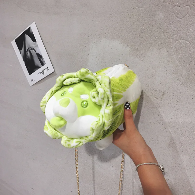 

Plush messenger bag female fashion personality funny cabbage dog doll cartoon chain messenger bag