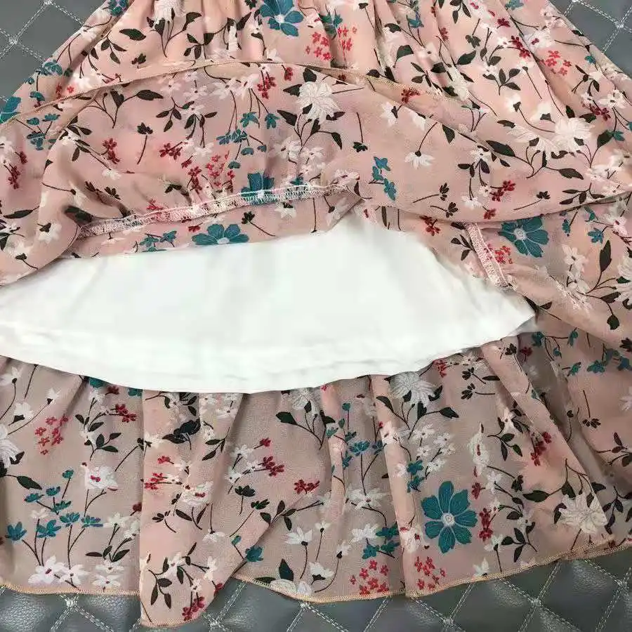 

2021 summer brand girls' green flower dress high quality Chiffon Princess Dress