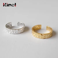 kinel gold color lrregular concave convex aluminum foil simple ring authentic 925 sterling silver open ring for women