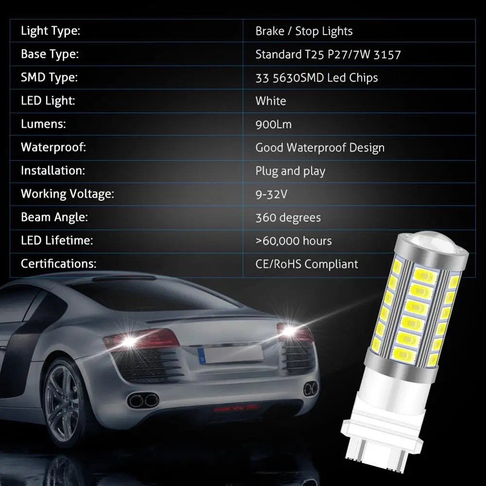 Katur 2 шт. 5630 SMD 3157 3156 4157 3057 светодиодная Автомобильная фара 33 светодиодные лампы для