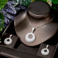 hibride 2pcs mirco cz pave circle pendant nigeria african women jewelry sets dress accessories collar mujer n 552