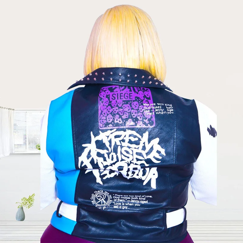 Autumn 2021 new pattern skull head female print rivet street trend plus size women's leather jacket