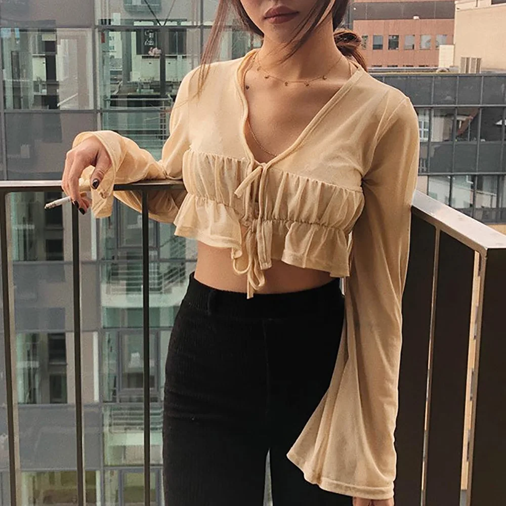 Модная женская облегающая Однотонная футболка кроп-топы Женская Базовая летняя