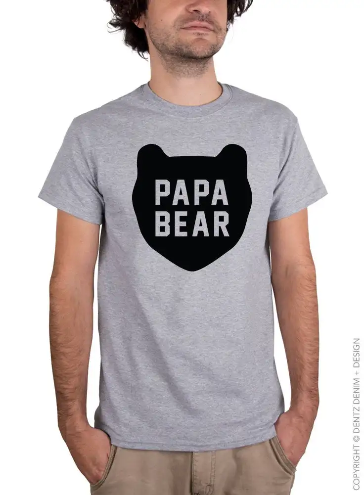 

Papa Bear Shirt Gray with Black Men's T-Shirt Summer Cotton Short Sleeve O-Neck T Shirt New S-3XL