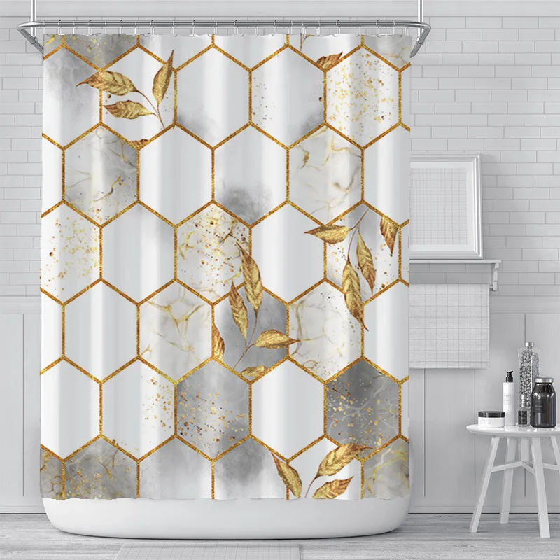 

180x180cm 3D Geometric Marble Printing Bathroom Shower Curtain Polyester Waterproof Home Decoration Bathroom Curtain with Hook D