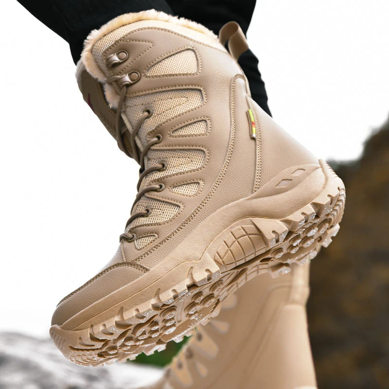 

Winter With Fur Men Boots Fashion Mens Army Military Boots Anti-Slip Outdoor Boots for Men Plus Velvet Tactical Shoes Man