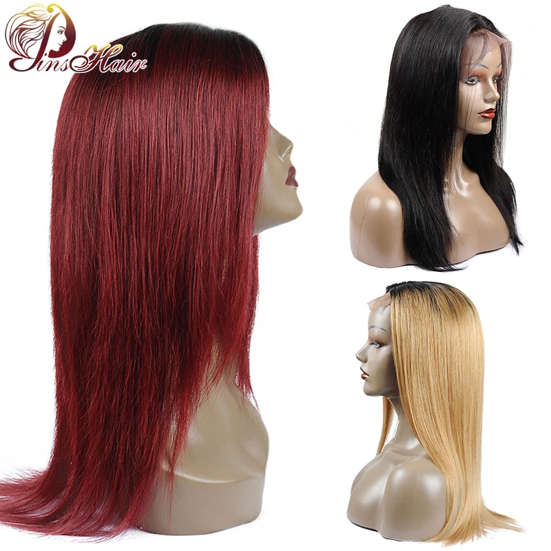 Pinshair парики из натуральных волос на кружеве 4*4, 1B99J, Бургундия, блонд, Омбре, перуанские прямые волосы, парики для черных женщин, не Реми