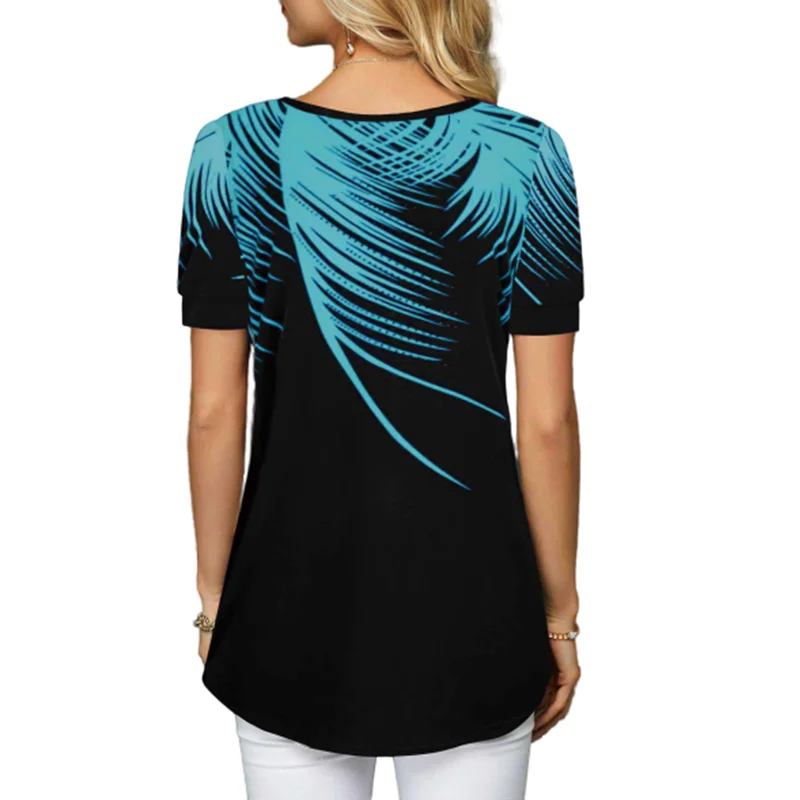 Женская блузка рубашка женские топы рубашки с коротким рукавом принтом листьев