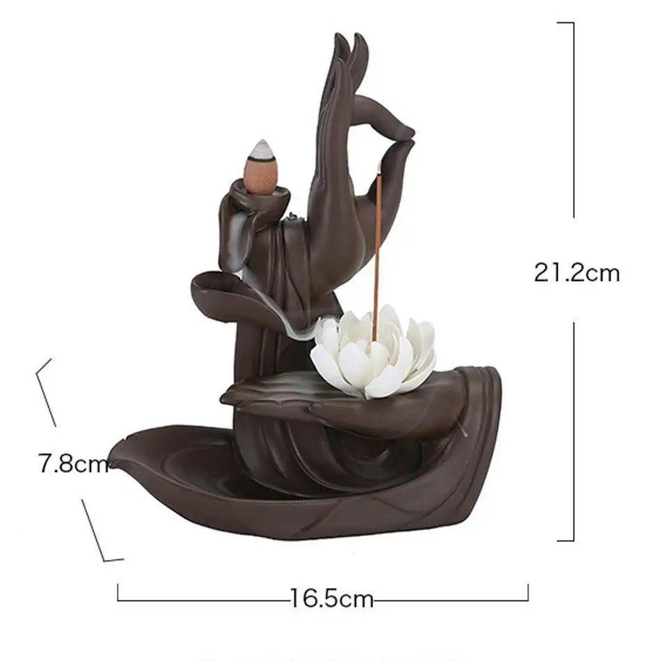 

Smoke Waterfall Backflow Incense Burner Creative Home Decor Lotus Incense Holder Portable Ceramic Censer Buddha Hand Handicrafts