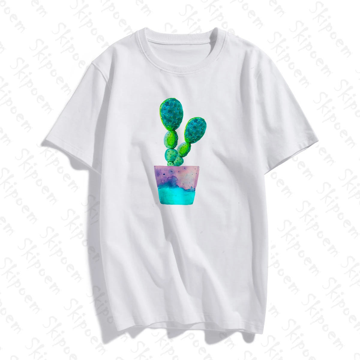 Свежий Акварель зеленых растений кактуса комнатные Женская Футболка Harajuku Kawaii из