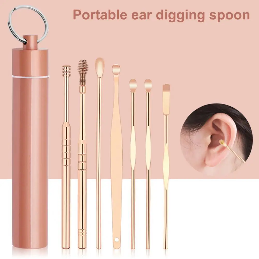 

1Set/7Pcs Stainless Steel Spiral Ear Pick Spoon Ear Wax Removal Cleaner Multifunction Portable Ear Pick Ear Care Beauty Tools