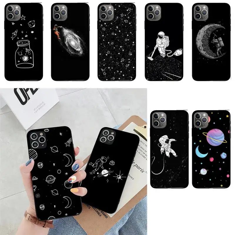 Black White Moon Stars Space Astronaut Phone Case For iPhone 12 Mini 11 Pro XS Max X XR 7 8 Plus | Мобильные телефоны и