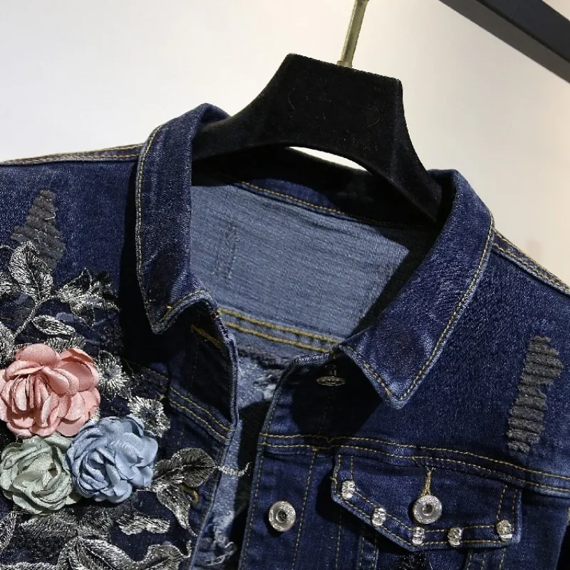 Синее Короткое базовое пальто из джинсовой ткани для женщин Сезон весна-осень