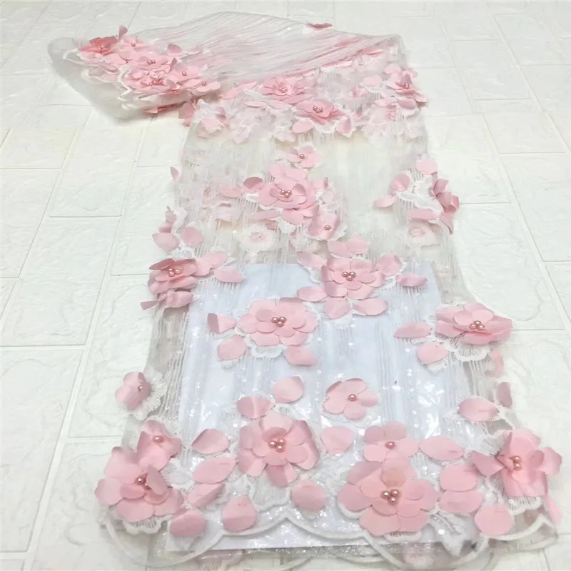 

african lace fabric 3d flowers tulle lace with beads Pink green lake blue red Latest embroidery french net lace for wedding