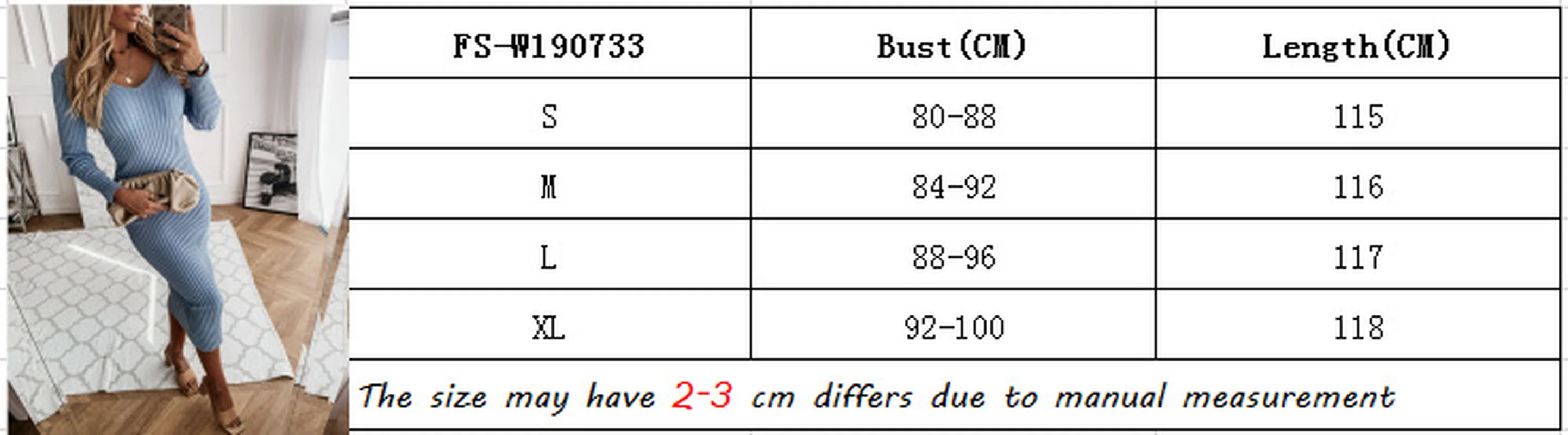 

Donsignet Woman Dress Spring/Autumn Fashion Solid Color Low-breasted V-neck Tight Long-sleeved Mid-Calf Dresses Women