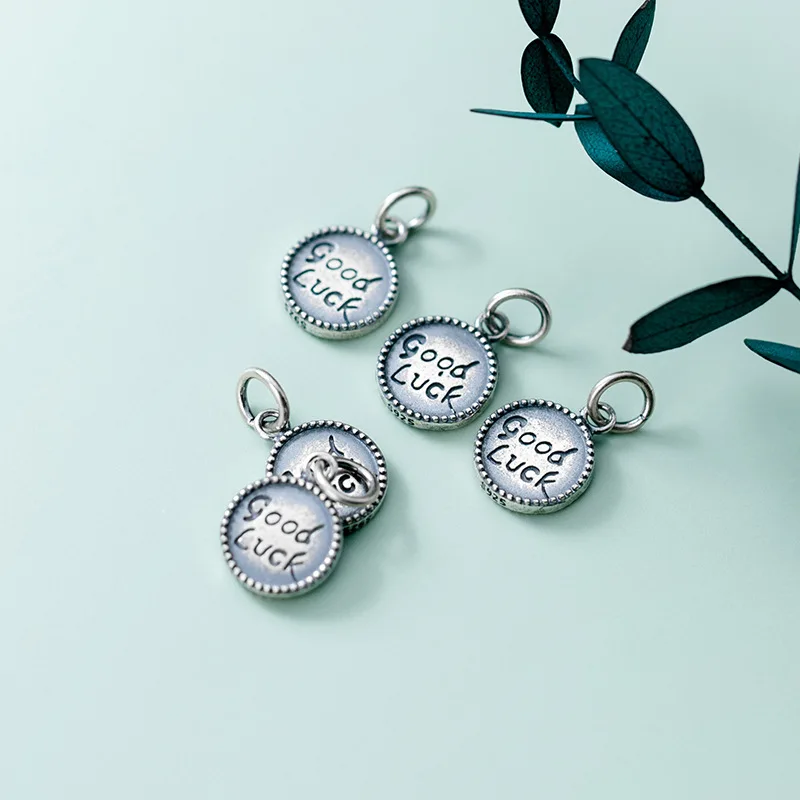 

MEETSOFT 100% Thai Silver Frosted Round Brand Charm Retro Lucky Pendant Special Of Handmade DIY Necklace Jewelry Accessories