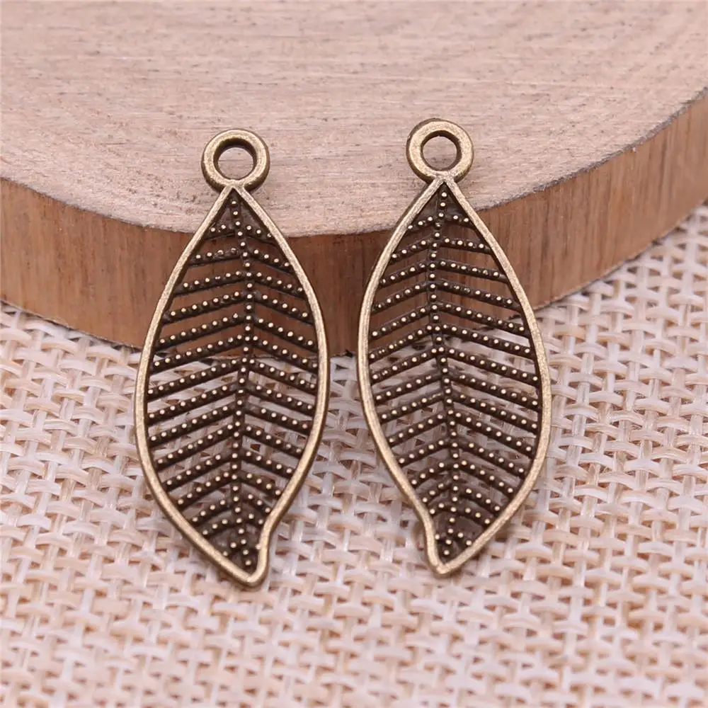 

Leaves Charms For Jewelry Making Findings Handmade DIY Craft 40pcs Antique Bronze Color 27x11mm