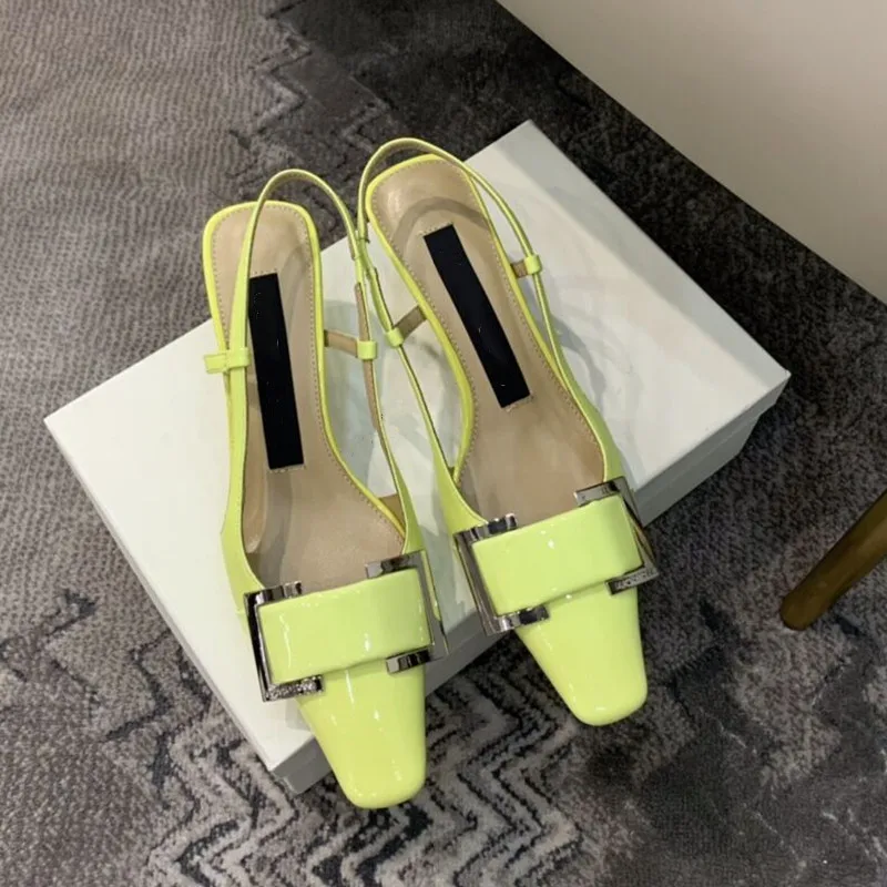

French Temperament High Heels Women 2021 Summer New Square Toe Stiletto Square Buckle Shallow Mouth Sandals