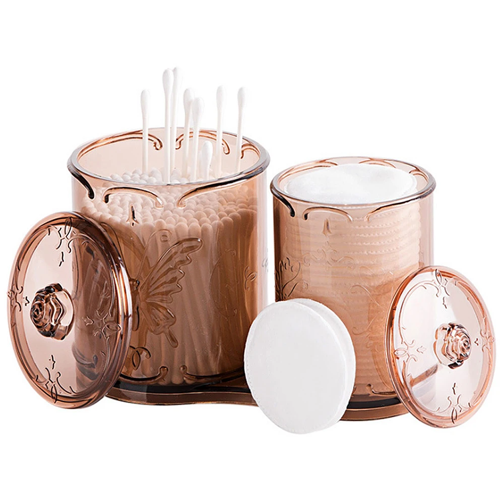 

HPDEAR 2 in 1 Cotton Swab Holder Organizer with Lid, Cosmetics Countertop Bathroom Organizer Containers