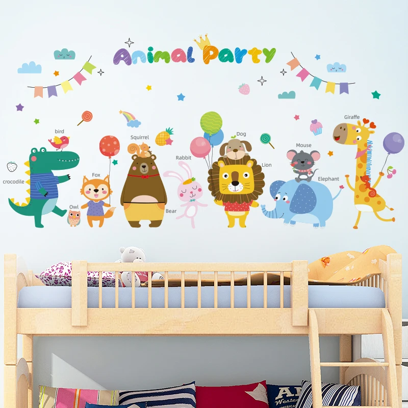 

Cartoon Animals Wall Stickers Lion Bear Decals for Kids Rooms Baby Nursery Wall Stickers Living Room Decoration