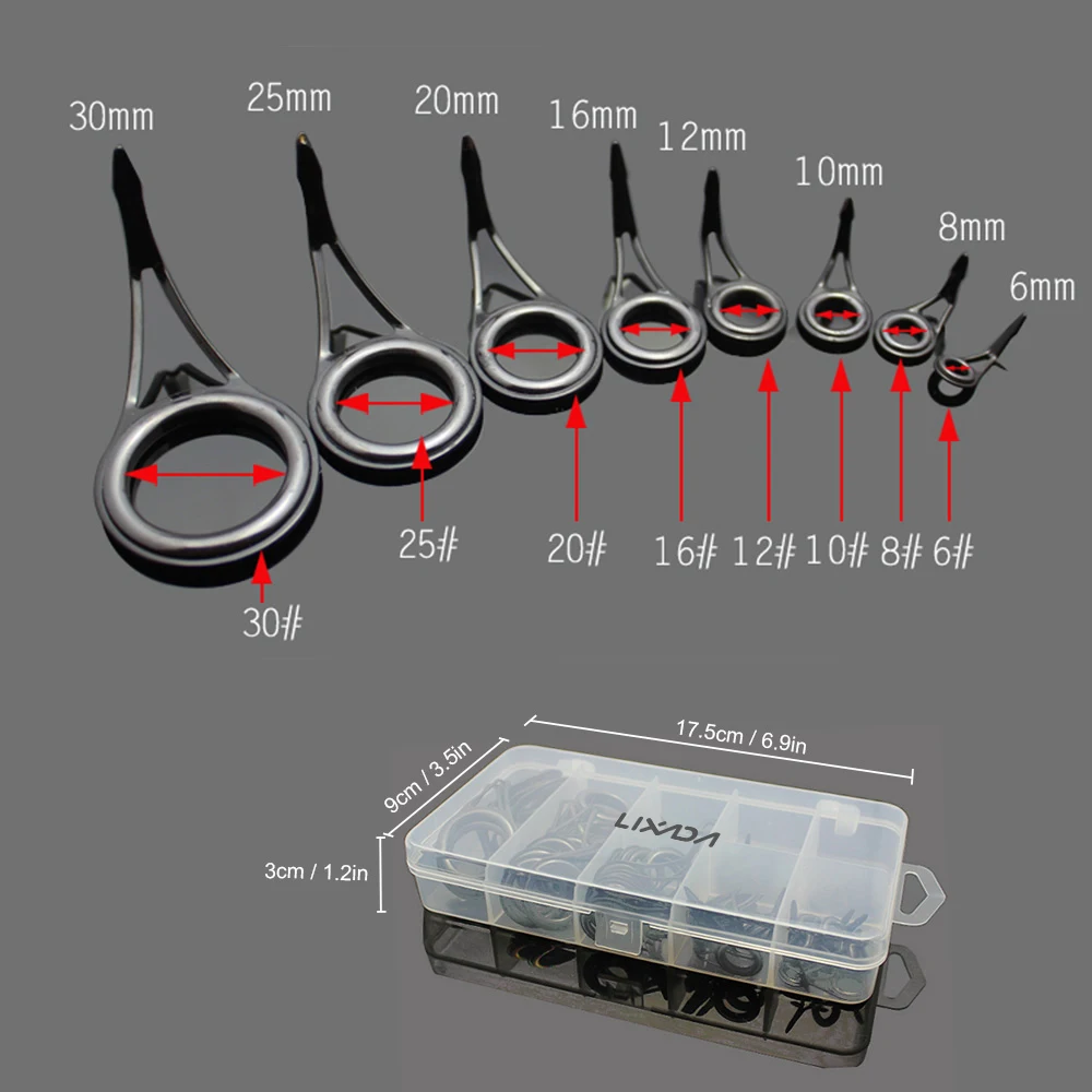 

Lixada 75pcs Various Sizes Fishing Rod Guide Tip Fishing Line Spinning Guide Eyes Rings Tip Top Repair Kit Set