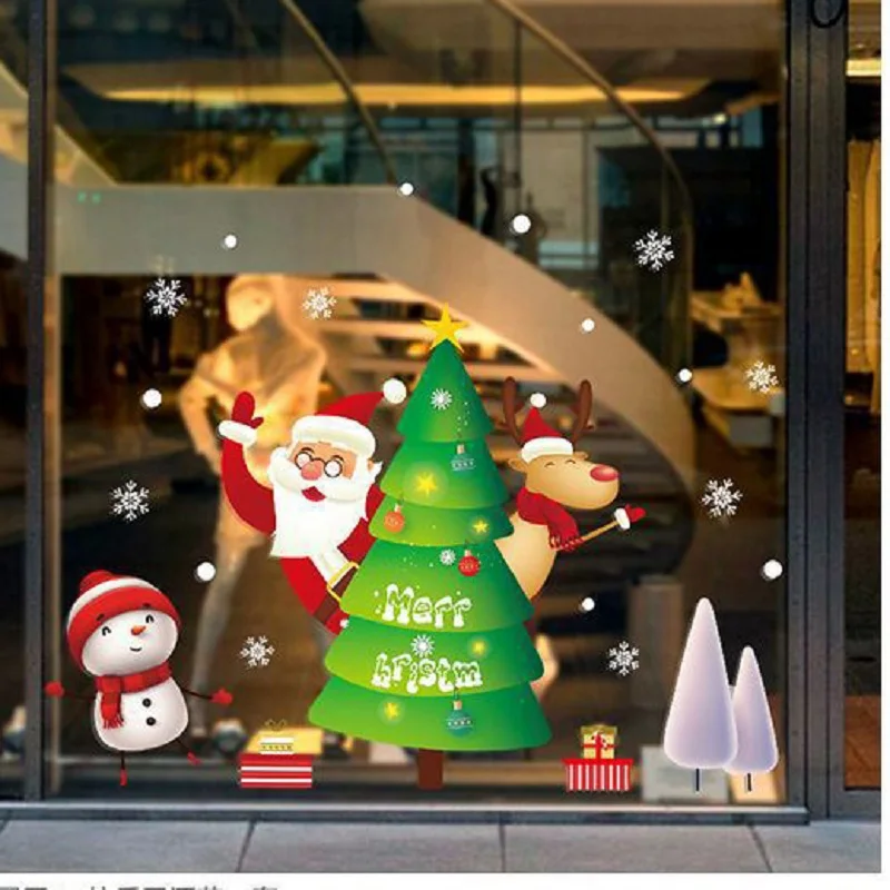 Новогодняя оконная стеклянная Съемная Наклейка на стену Рождество DIY наклейки