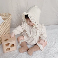 lace princess toddler romper spring pure infant baby girls cotton long sleeve bodysuits newborn baby jumpsuit 2pcs with hats