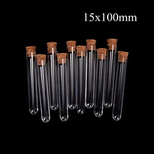 10 шт./лот 15x100 мм пластиковая пробирка с пробкой прозрачная