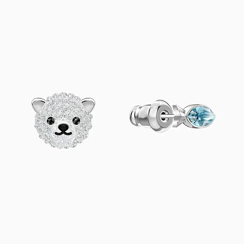 

Fashion Jewelry SWA New POLAR Pierced Earrings Fresh Polar Bear Head Pattern Crystal White Gold Earrings Female Romantic Jewelry