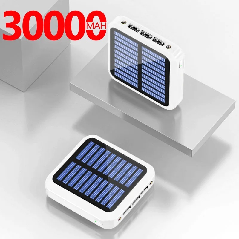Солнечный внешний аккумулятор 30000mAh зарядное устройство 3USB порт аварийный