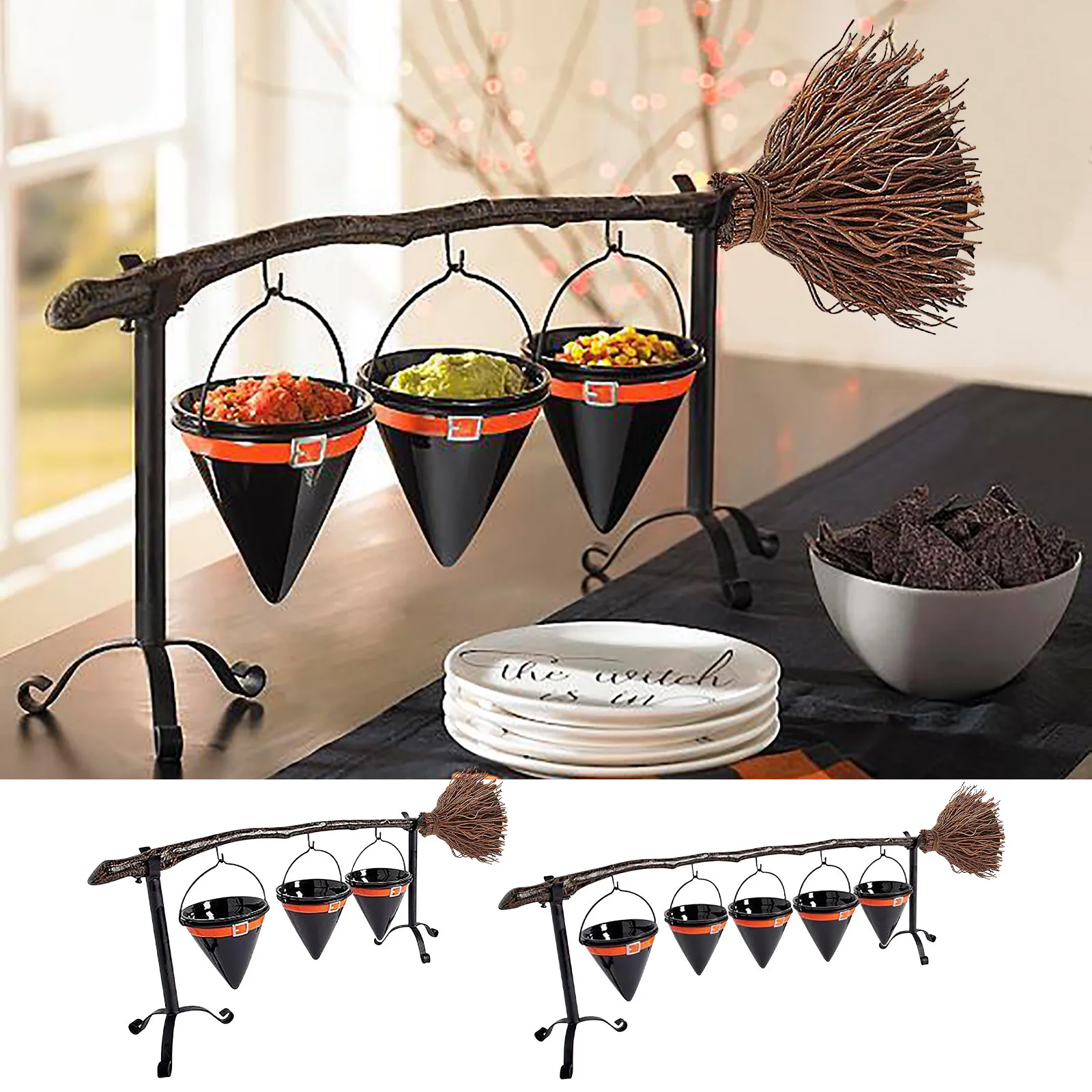 

Подставка для чашек и закусок Broomstick, домашвечерние шляпа ведьмы, полка для закусок, декор для чаши, креативная корзина для Хэллоуина и вечер...