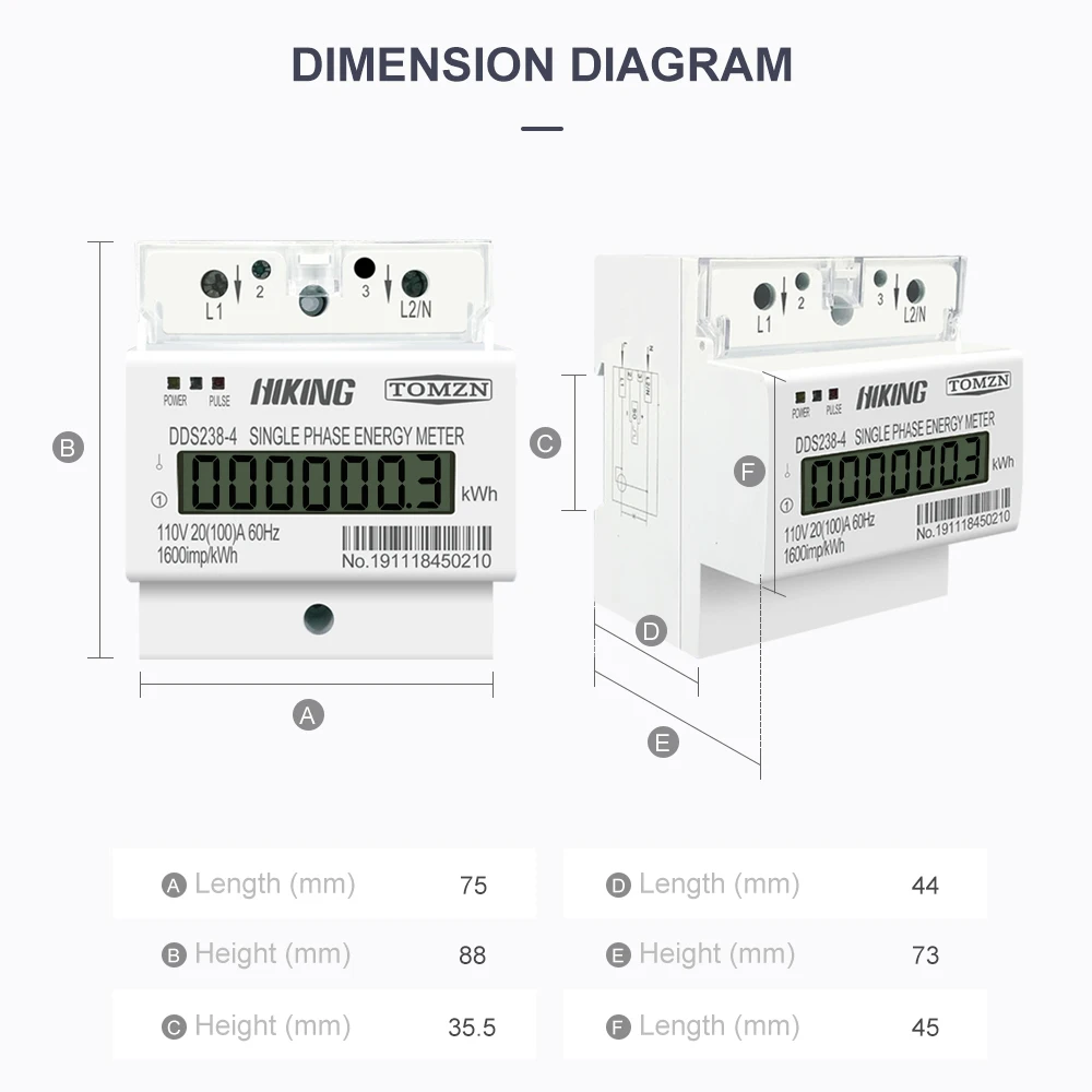 20(100)A 110V 60HZ DDS238 4 Однофазный Din rail KWH Watt час din energy meter LCD|lcd port|lcd tv card readerlcd clock |