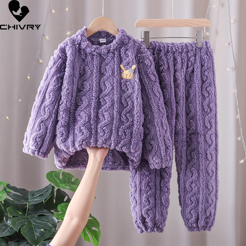 New Kids Soft Flannel Pajama Sets Boys Girls Autumn Winter Thicken Warm Home Wear Children Long Sleeve Sleeping Clothing Sets