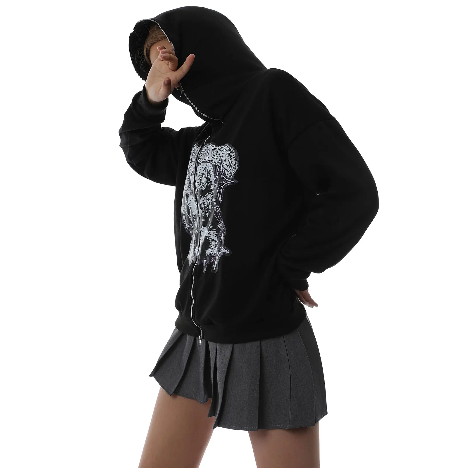 Женская толстовка Стразы с длинным рукавом и молнией оверсайз Y2K эстетика 90-х